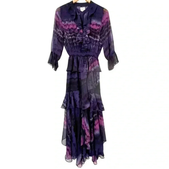 Revolve MISA Alanis  Maxi Dress Ruffled Boho Flowy Feminine Sheer Witchy Women M - Picture 2 of 15